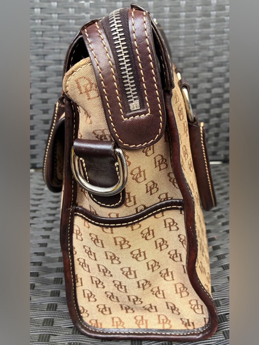 Dooney & Bourke Brown and Tan Signature Double-Pocket Satchel - Picture 7 of 16